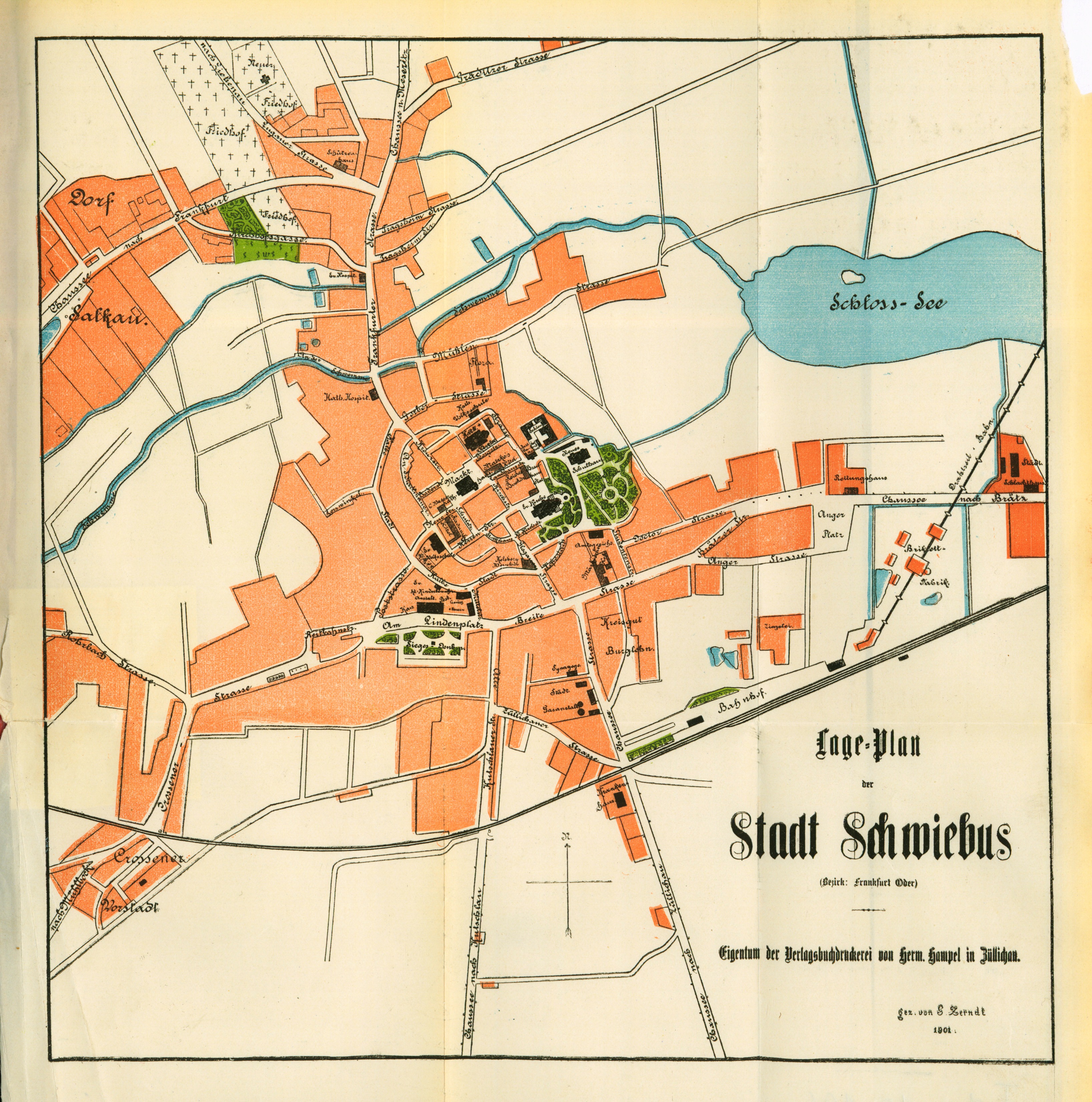 Lage - Plan der Stadt Schwiebus (Bezirk - Frankfurt  Oder)