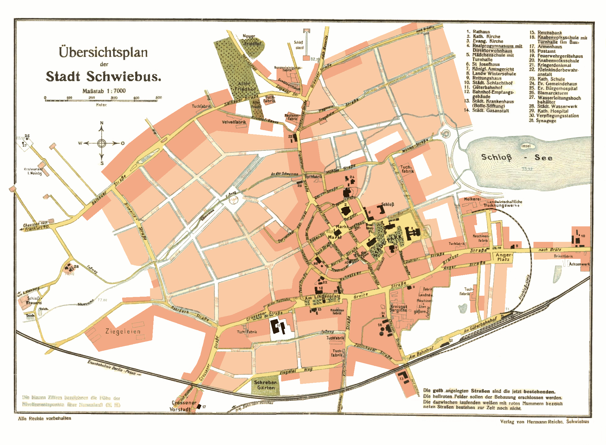 Plan zagospodarowania przestrzennego - Übersichtsplan der Stadt Schwiebus, Hermann Reiche